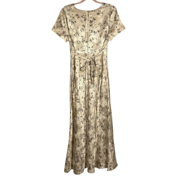 DBY Vintage Brocade Maxi Dress Size 13 Ivory Floral Cottagecore Wedding Romantic - Picture 2 of 9